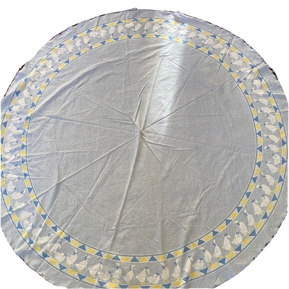 Ducks bow blue tablecloth + 8 napkins cotton blend gingham floral 69" round - Picture 5 of 8